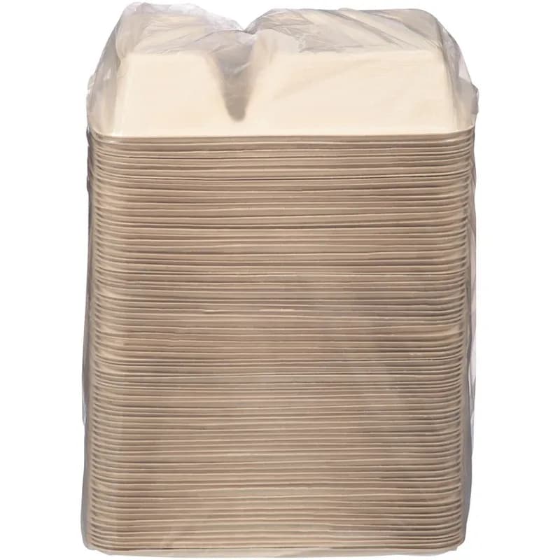 Take-Out Container Base 9X6 IN 2 Compartment Pulp Fiber Kraft Rectangle 300/Case