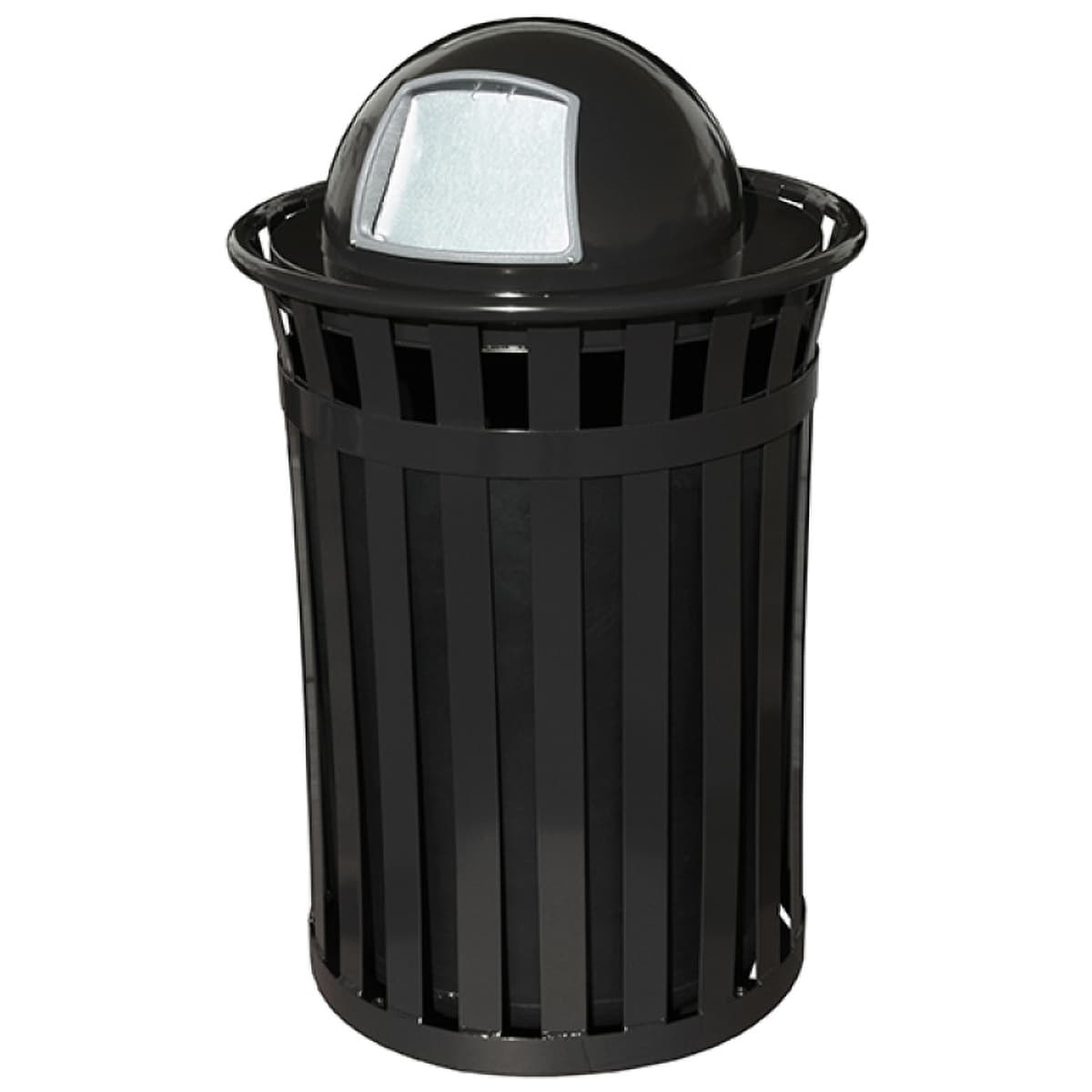 Oakley Collection Trash Can 36 GAL Black Steel Slatted Dome 1/Each