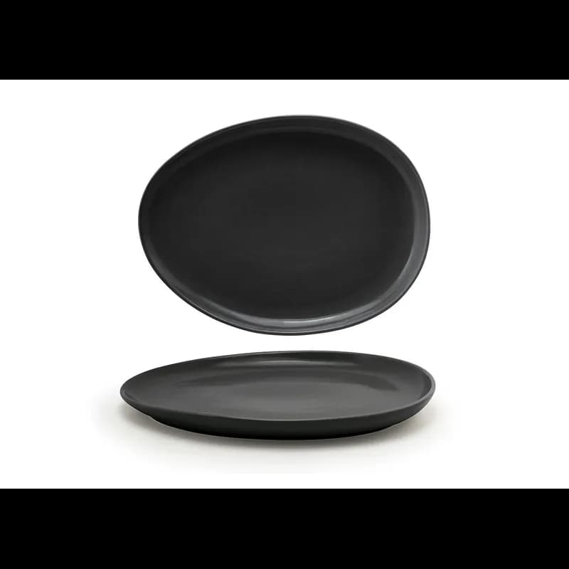 Tides® Plate Platter 13X9.75 IN Porcelain Black Oval Semi-Gloss Matte Finish 1/Each