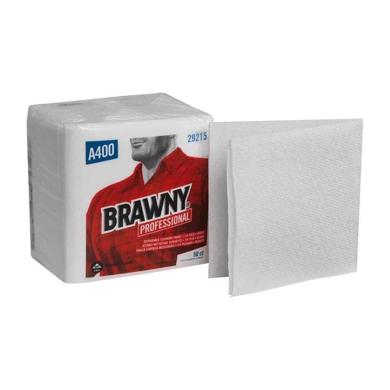 Brawny® Professional Cleaning Towel 13X13 IN 1 PLY Airlaid Paper White 1/4 Fold 50 Sheets/Pack 16 Packs/Case 800 Sheets/Case