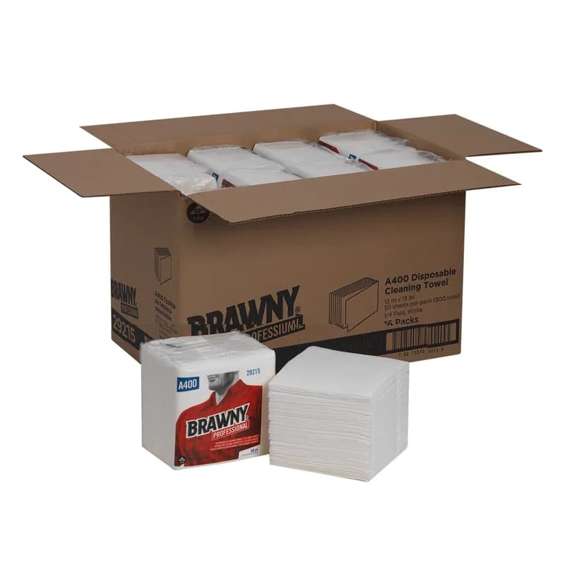 Brawny® Professional Cleaning Towel 13X13 IN 1 PLY Airlaid Paper White 1/4 Fold 50 Sheets/Pack 16 Packs/Case 800 Sheets/Case