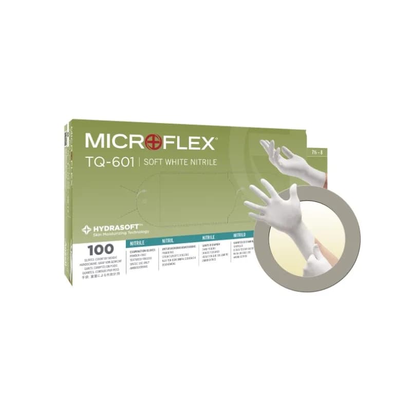 MICROFLEX® Medical Gloves Small (SM) 9.6 IN Soft White 4.7MIL Nitrile With Hydrasoft™ Coating 100 Count/Box 10 Box/Case