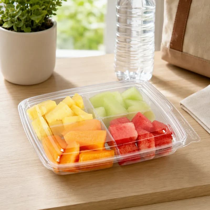 Deli Container Hinged 16 OZ 4 Compartment PET Clear Tamper-Evident 240/Case