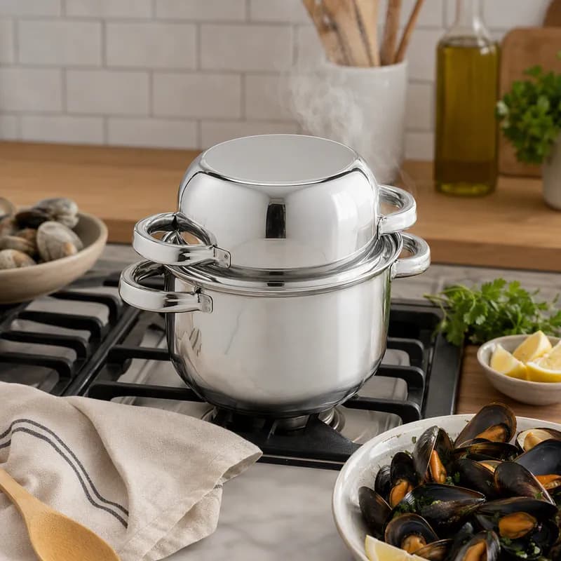 Mussel Pot 2 QT Stainless Steel Silver 2-Piece Dishwasher Safe 1/Each