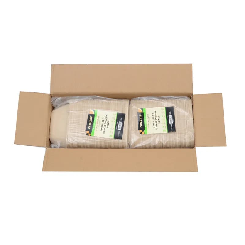 Conserveware Bowl 7 IN Sugarcane Tan Square 75 Count/Pack 4 Packs/Case 300 Count/Case