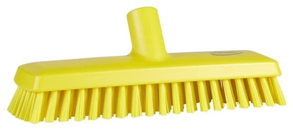 Vikan® Deck Brush Scrub Brush 10.6X3X3.9 IN PP Polyester Stainless Steel Yellow Medium Threaded Waterfed 1/Each