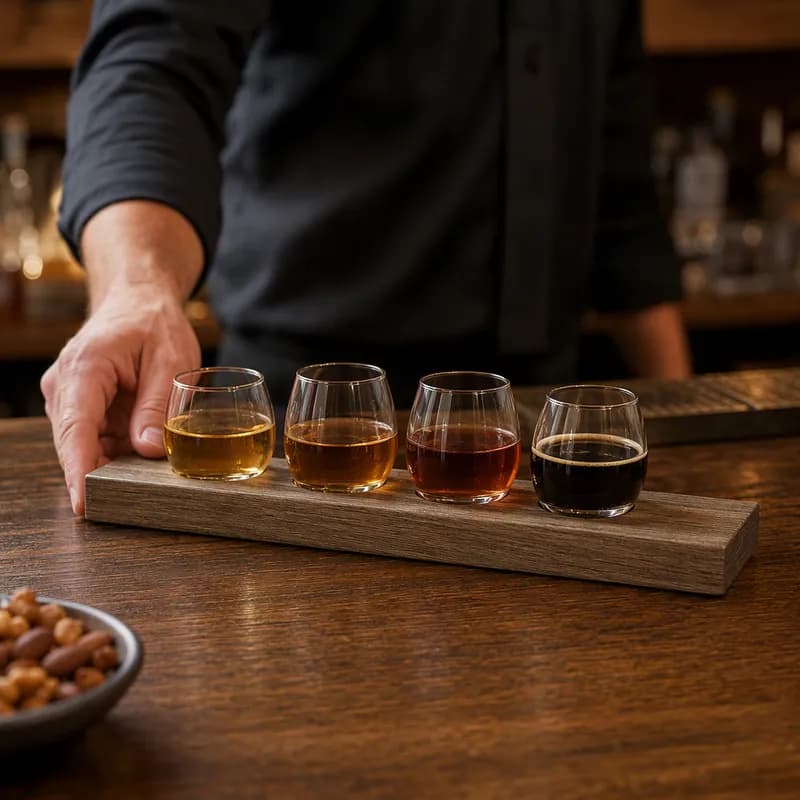 Flight Tray 4 FLOZ Glass Wood Taster 4 Cup 63/Case
