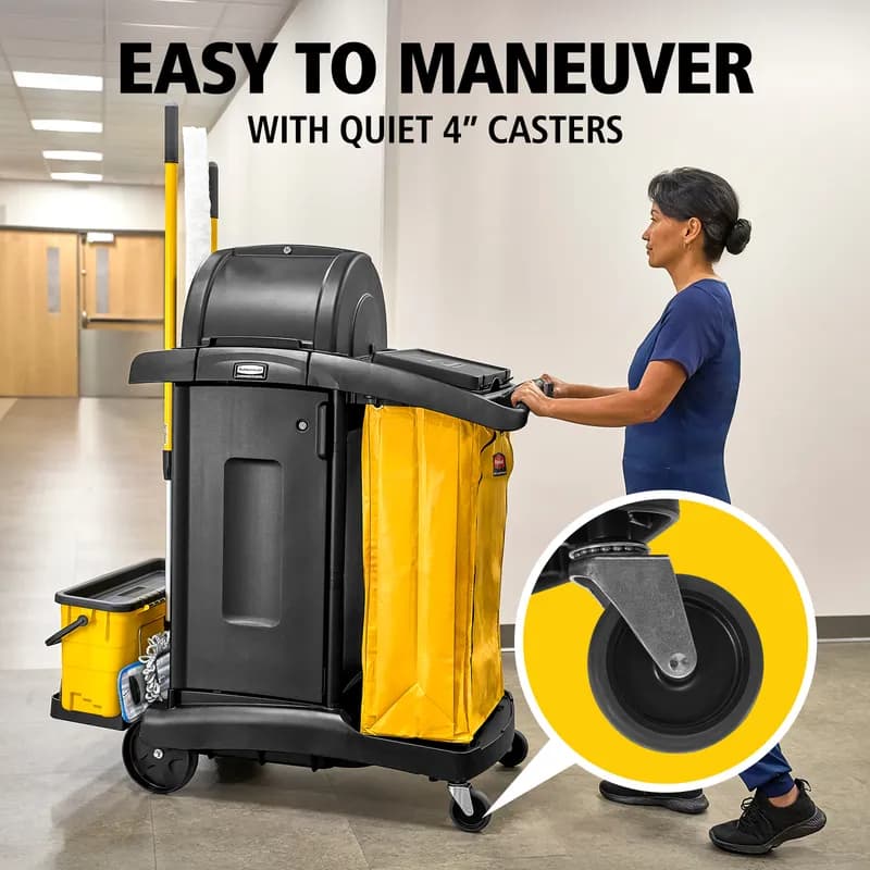 Janitorial Cleaning Cart & Bag 48.25X22X53.5 IN Black Yellow Plastic High Security 1/Each