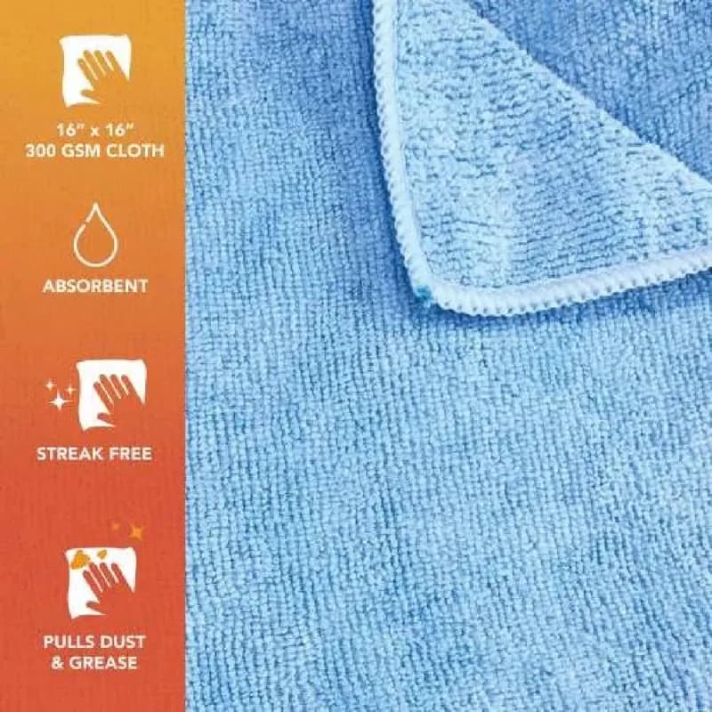 HOSPECO® Smart Choice Cleaning Cloth 16X16 IN Microfiber Blue Square 300 GSM 12 Count/Pack 15 Packs/Case