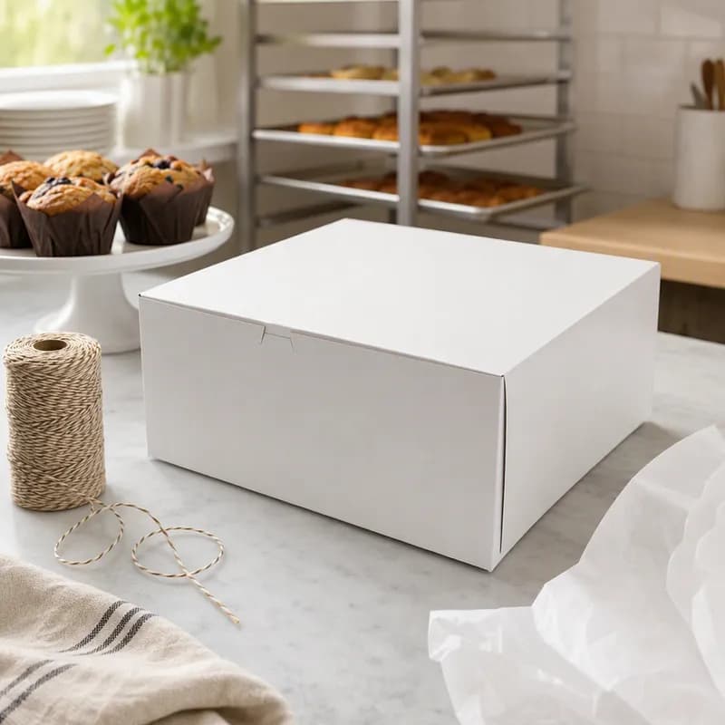 Bakery Box 14X14X6 IN Paperboard White Corner Lock 1-Piece 50/Bundle