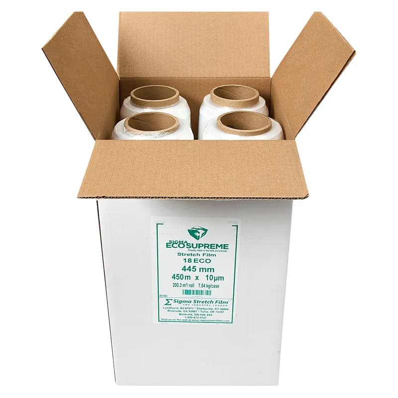 Hand Stretch Film 17.5IN X1476FT Clear LLDPE 39GA 0.39MIL 9.906MIC Prestretch 4 Rolls/Case 40 Cases/Pallet