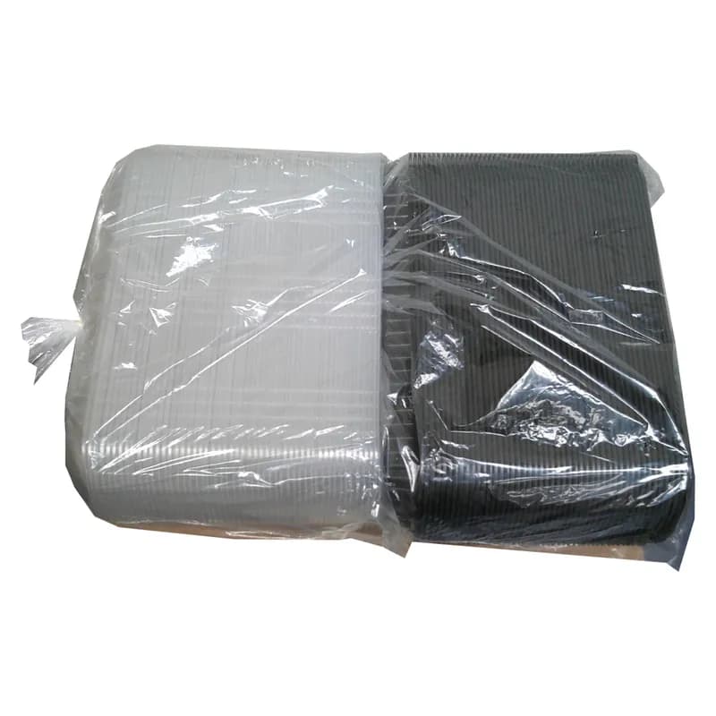 MicroRaves® Full Slab Rib Take-Out Container 48 OZ 16.38X6.76X2.45 IN PP Black Clear Vented Microwave Safe 100/Case