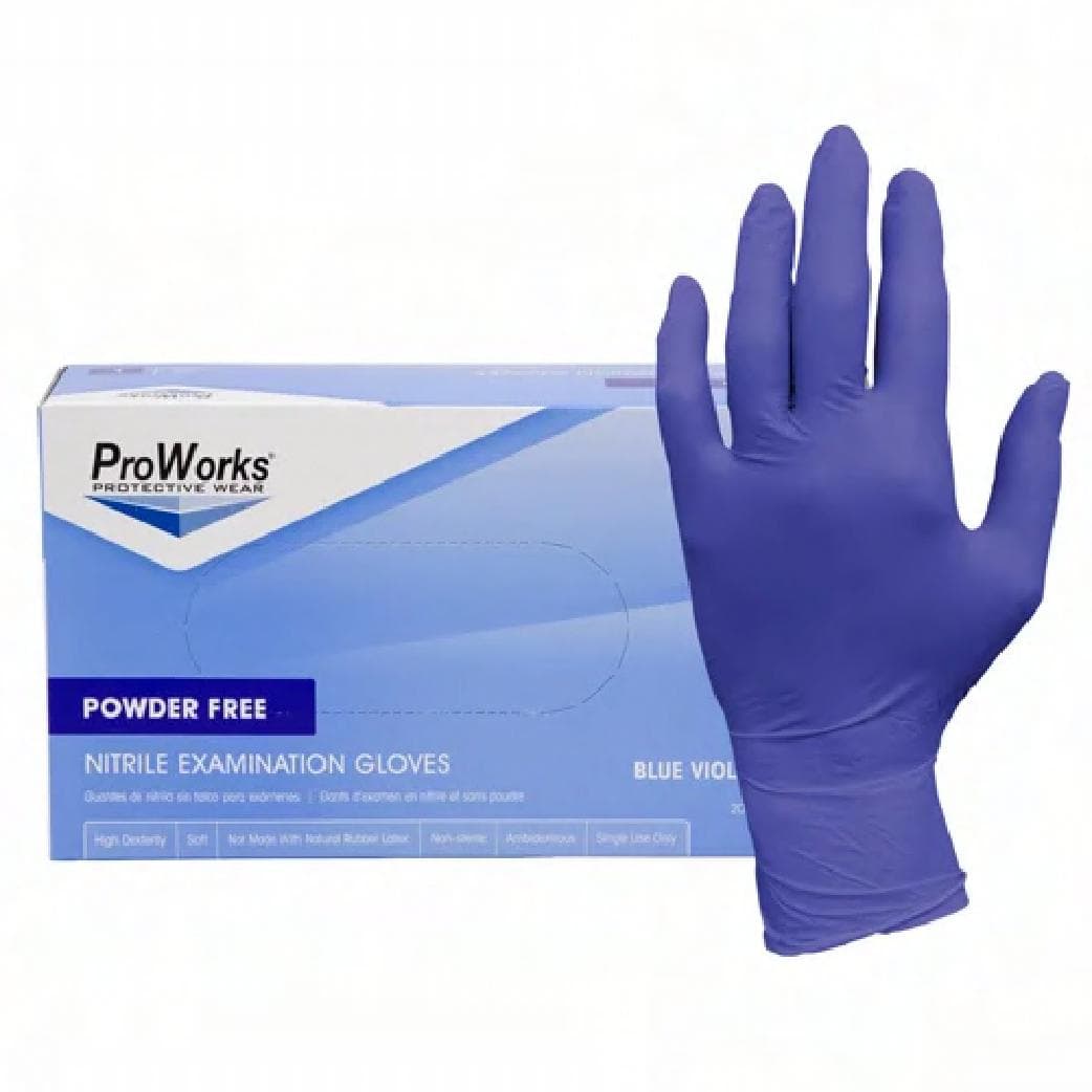 ProWorks® Exam Gloves Small (SM) Violet Blue 3MIL Micro Texture Nitrile Powder-Free Beaded Cuff 200 Ct/Box 10 Box/Case