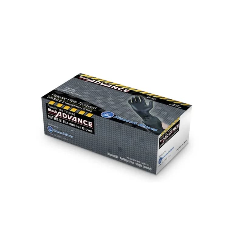 ADVANCE Gloves Small (SM) Black 6MIL Nitrile Powder-Free Ambidextrous Beaded Cuff 100 Count/Box 10 Box/Case