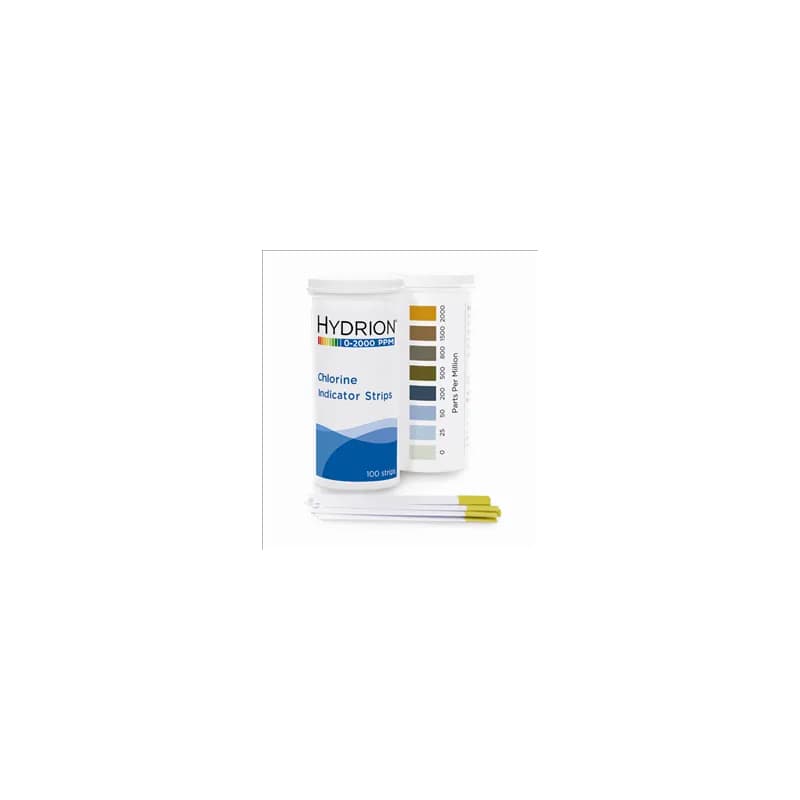Chlorine Test Strips Paper 0-2000 PPM Test Range 100 Count/Pack 6 Packs/Case