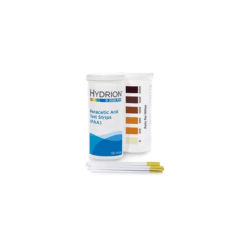 Peracetic Acid High Range Test Strips Paper 0-2000 PPM Test Range 6/Each