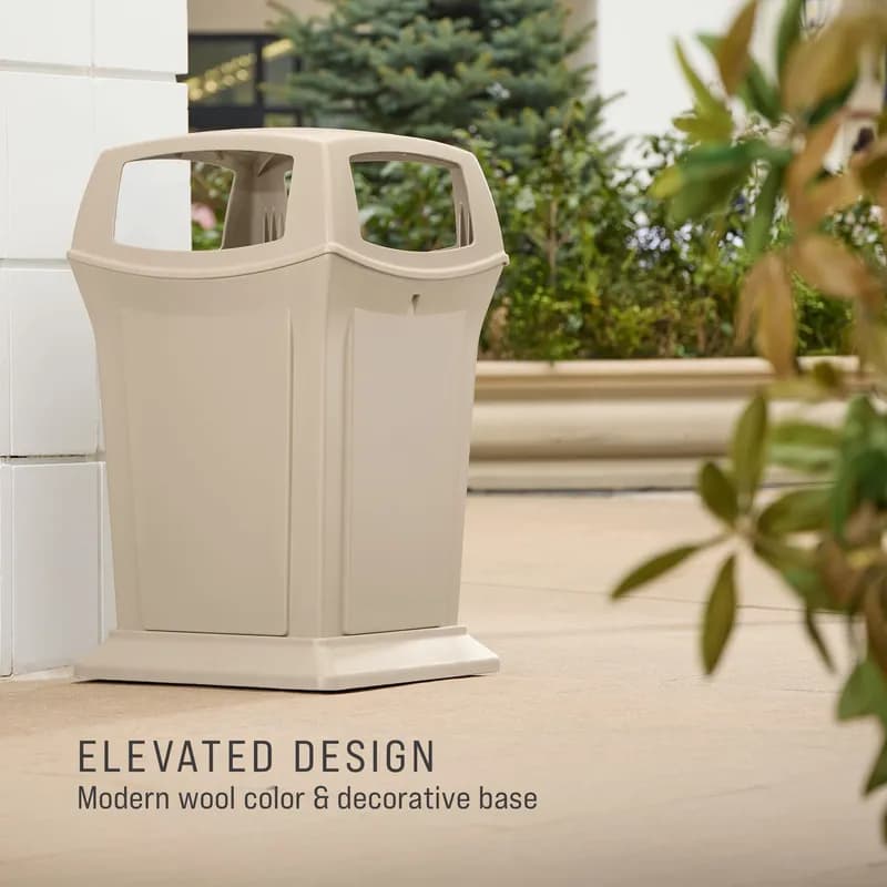 Landfill 1-Stream Trash Can 24.75X24.75X41.5 IN 45 GAL 180 QT Beige Resin 4 Openings 1/Each