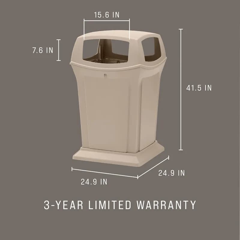 Landfill 1-Stream Trash Can 24.75X24.75X41.5 IN 45 GAL 180 QT Beige Resin 4 Openings 1/Each