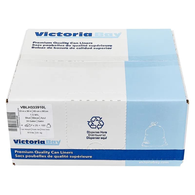 Victoria Bay Can Liner 33X39 IN 33 GAL Blue 1.0MIL 25 Count/Roll 4 Rolls/Case