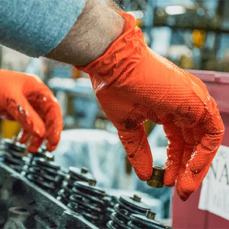 Gloveworks ULTRA™ Gloves XL Orange 6MIL Nitrile Flock Lined Powder-Free Raised Diamond Grip 50 Count/Box 10 Box/Case