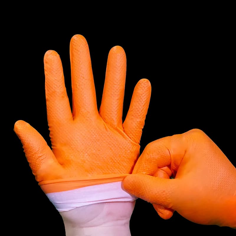 Gloveworks ULTRA™ Gloves XXL Orange 6MIL Nitrile Flock Lined Powder-Free Raised Diamond Grip 50 Count/Box 10 Box/Case