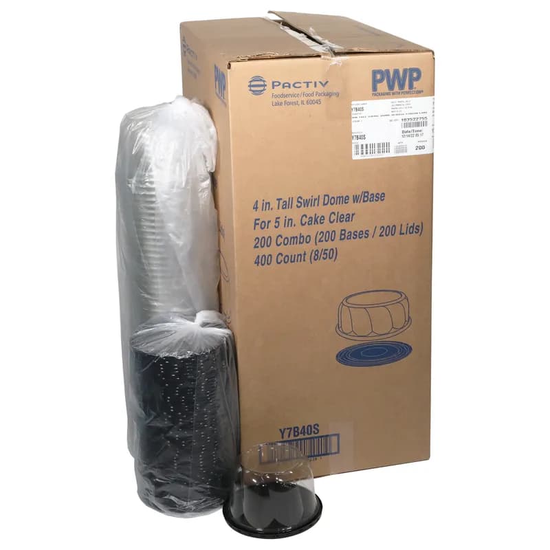 Cake Container & Lid Combo With Dome Lid 6.83X4 IN PET Black Clear Round Swirl 200/Case