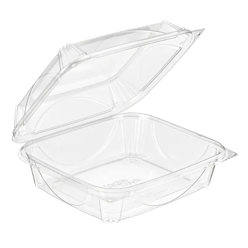 Essentials Take-Out Container Hinged With Dome Lid 8.9375X7.875X3.375 IN RPET Clear Square 110/Case