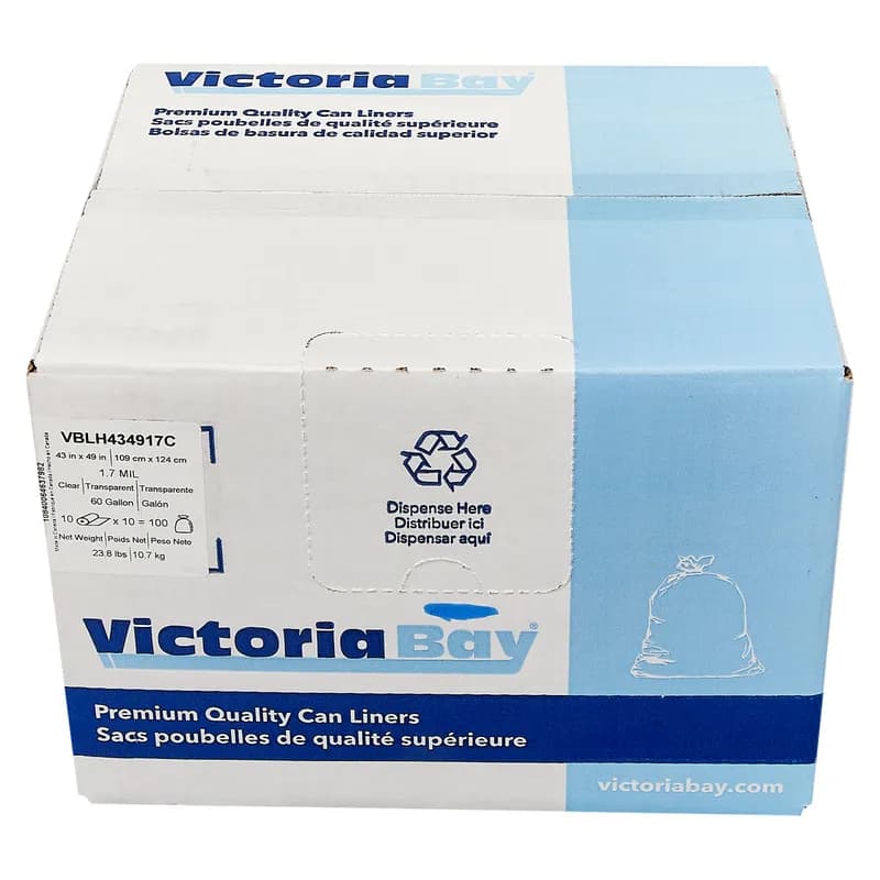 Victoria Bay Can Liner 43X49 IN 50-60 GAL Clear 1.7MIL 10 Count/Roll 10 Rolls/Case