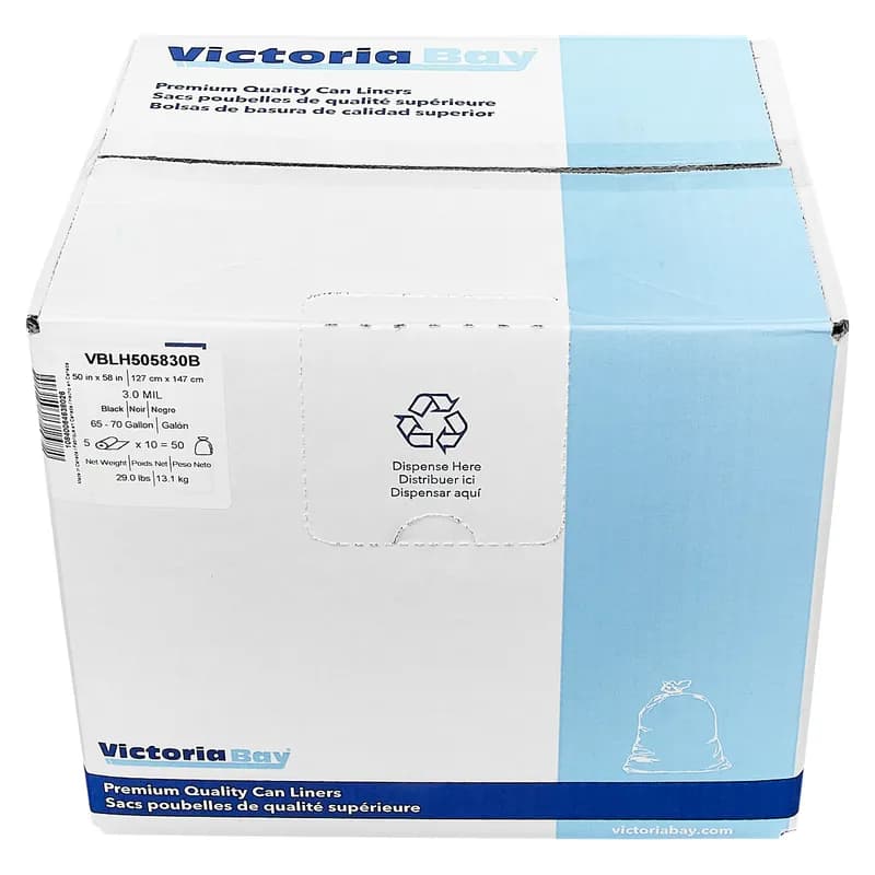 Victoria Bay Can Liner 50X58 IN 60 GAL Black 3.0MIL 10 Count/Roll 5 Rolls/Case