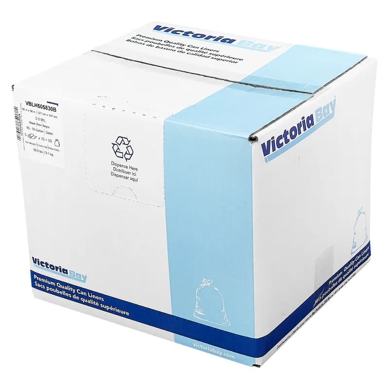 Victoria Bay Can Liner 50X58 IN 60 GAL Black 3.0MIL 10 Count/Roll 5 Rolls/Case