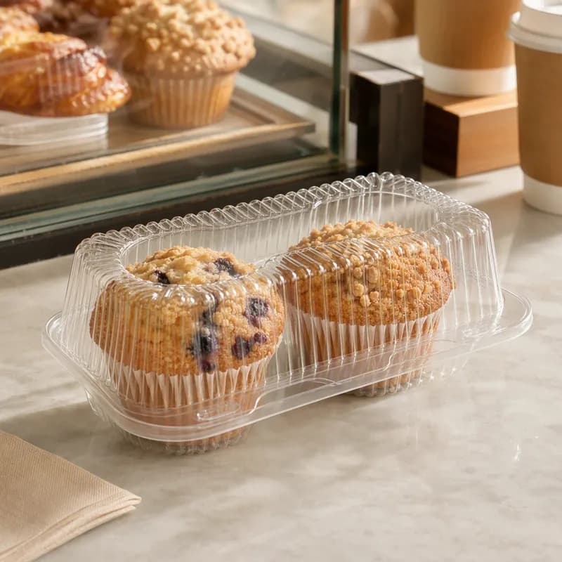 Polar Pak® Muffin Hinged Container With Dome Lid 8.93X5.5X3.444 IN 2 Compartment OPS Clear Rectangle 250/Case