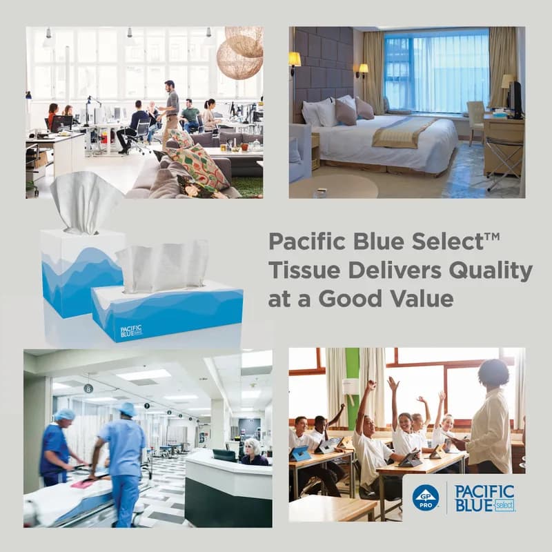 Pacific Blue Select Facial Tissue 8.4X7.5 IN 2PLY Tissue Paper White 1/2 Fold Flat Box 100 Sheets/Pack 30 Packs/Case