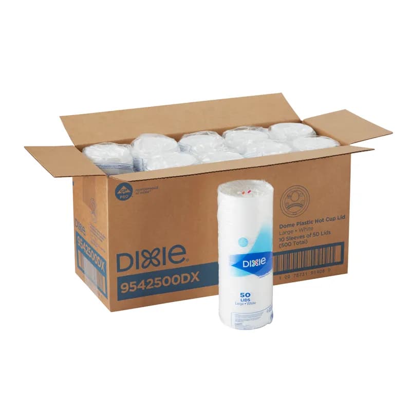 Dixie® Lid Dome Plastic White For 12-16-20 OZ Hot Cup Sip Through Identification 500/Case