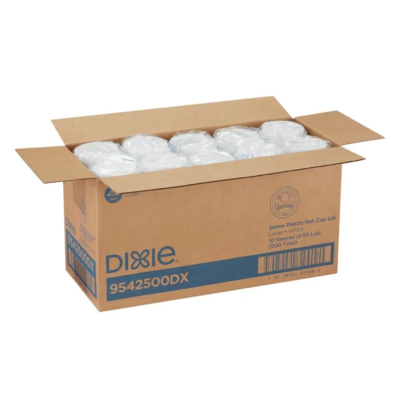 Dixie® Lid Dome Plastic White For 12-16-20 OZ Hot Cup Sip Through Identification 500/Case