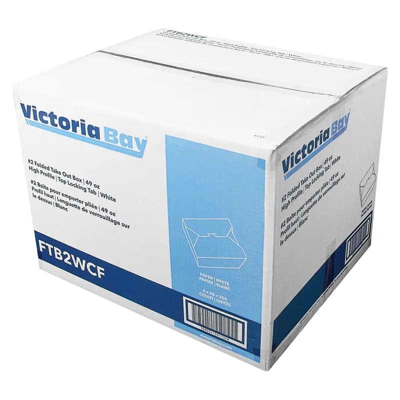 Victoria Bay #2 Take-Out Box Fold-Top 8.4X6.1X2 IN Paper White Cut Resistant Grease Resistant Leak Resistant 200/Case