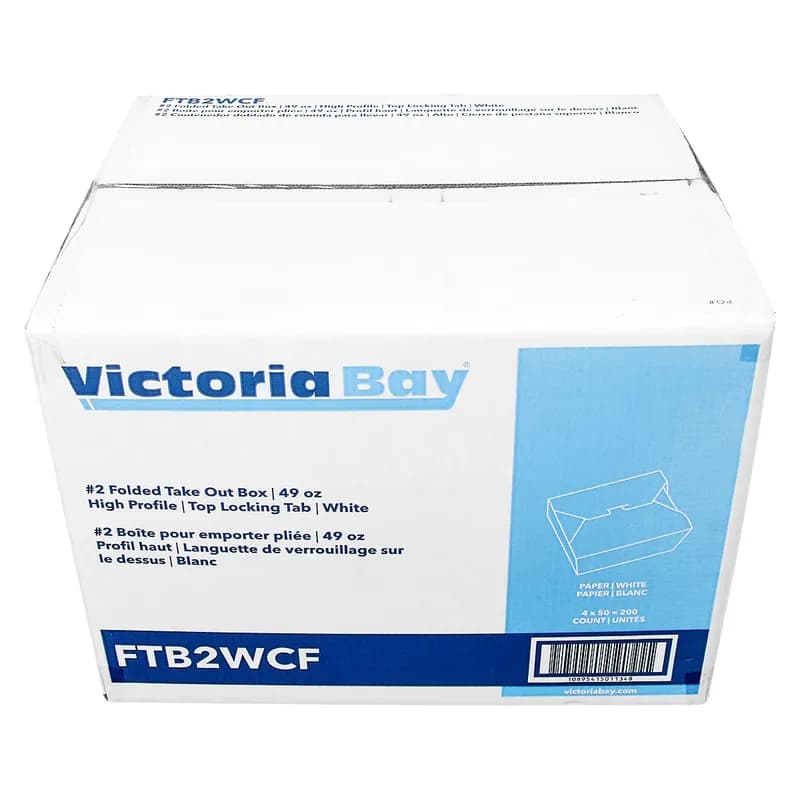 Victoria Bay #2 Take-Out Box Fold-Top 8.4X6.1X2 IN Paper White Cut Resistant Grease Resistant Leak Resistant 200/Case