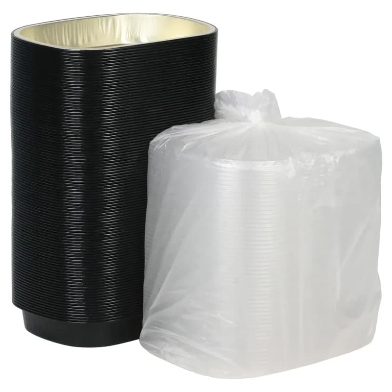 Take-Out Container Base & Lid Combo 22 OZ Aluminum OPS Black Gold Clear Oval Single Serve Size 100/Case