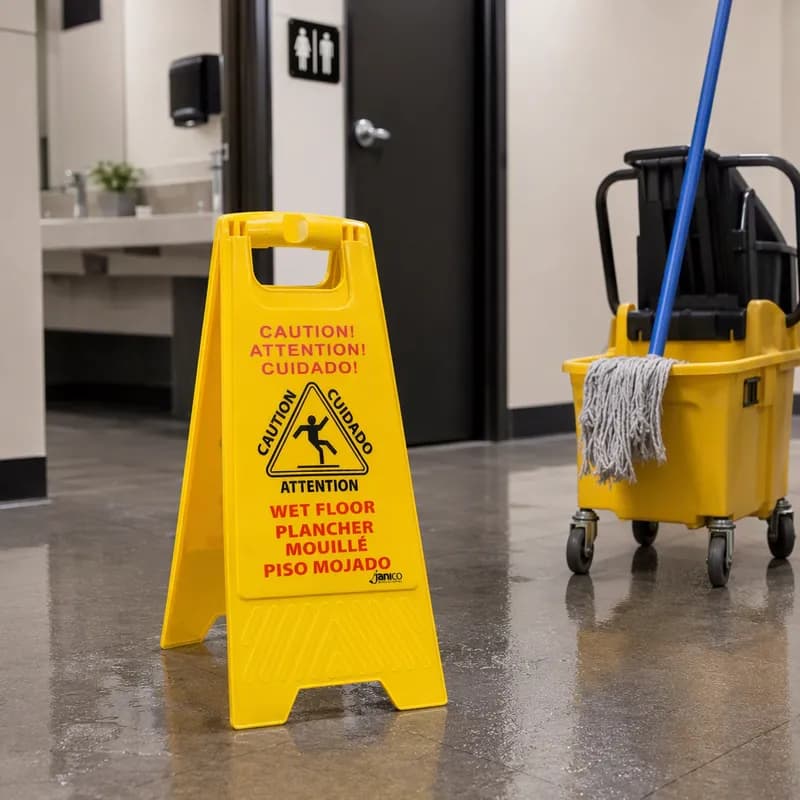 Wet Floor Sign Caution Sign 26 IN Yellow PP English & Spanish Languages Folds Flat for Easy Storage 1/Each