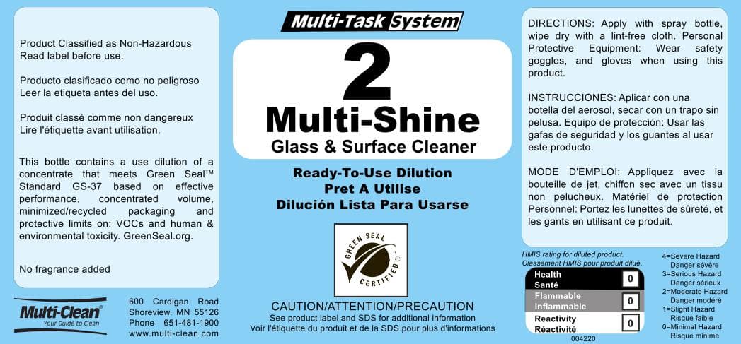 Multi-Clean® Multi-Task® #2 Multi-Shine Glass And Surface Cleaner Secondary Product Label Paper 1/Each