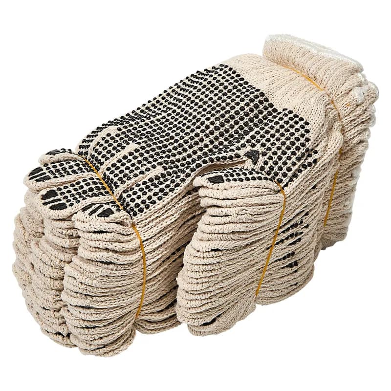Gloves Mens Large (LG) Natural Black Cotton Polyester 1-Sided Dotted Knit Grip 12/Pack