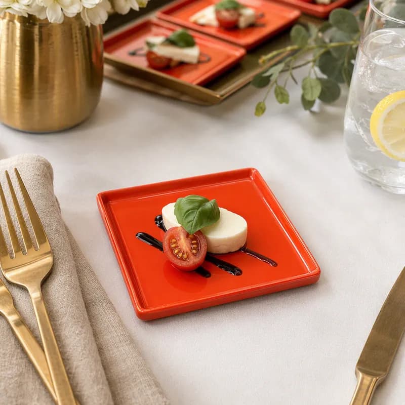 Ventana Collection Plate 5.63X5.63 IN Red Orange Square Flat 36/Case