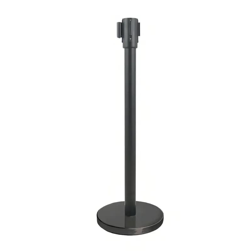 Retractable Belt Stanchion 36 IN Black Cast Iron Includes Post & Base 6.5 FT Retractable Belt 1/Each