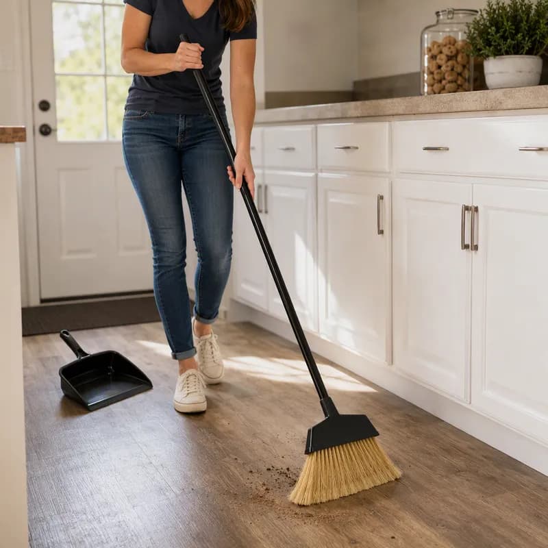 Victoria Bay Broom Large (LG) 48IN Black PP Vinyl Coated Metal Swivel Hook Angled Flagged 1/Each