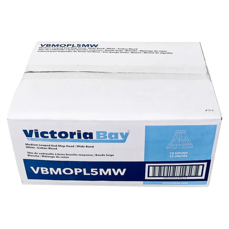 Victoria Bay Mop Head Medium (MED) White Green Cotton Synthetic Blend Looped 5 IN Headband 12 Count/Case