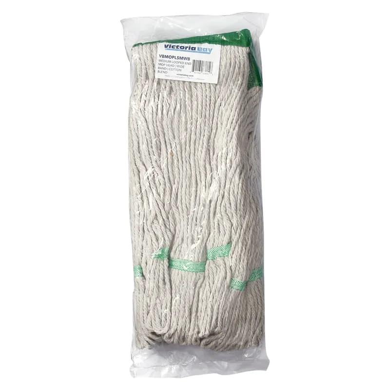 Victoria Bay Mop Head Medium (MED) White Green Cotton Synthetic Blend Looped 5 IN Headband 12 Count/Case