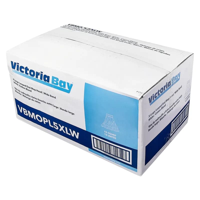 Victoria Bay Mop Head XL White Blue Cotton Synthetic Blend Looped 5 IN Headband 12 Count/Case