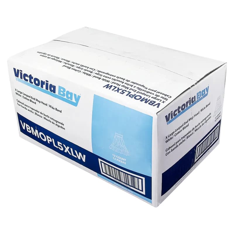 Victoria Bay Mop Head XL White Blue Cotton Synthetic Blend Looped 5 IN Headband 12 Count/Case