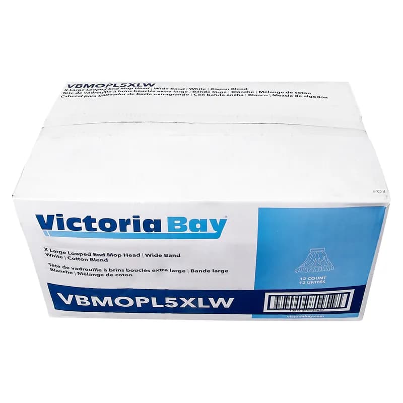 Victoria Bay Mop Head XL White Blue Cotton Synthetic Blend Looped 5 IN Headband 12 Count/Case