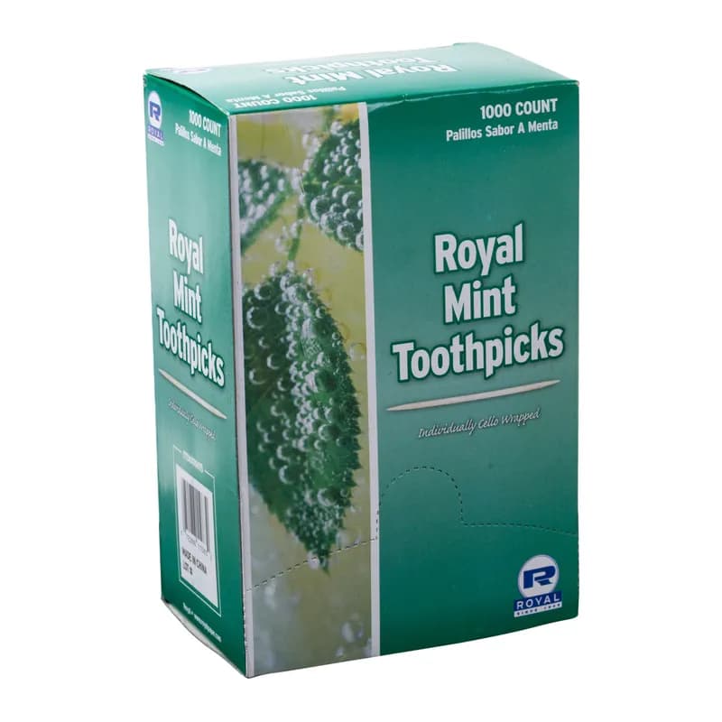 Toothpick 2.55 IN Wood Round Mint Cello Wrapped 1000 Count/Pack 15 Packs/Case 15000 Count/Case