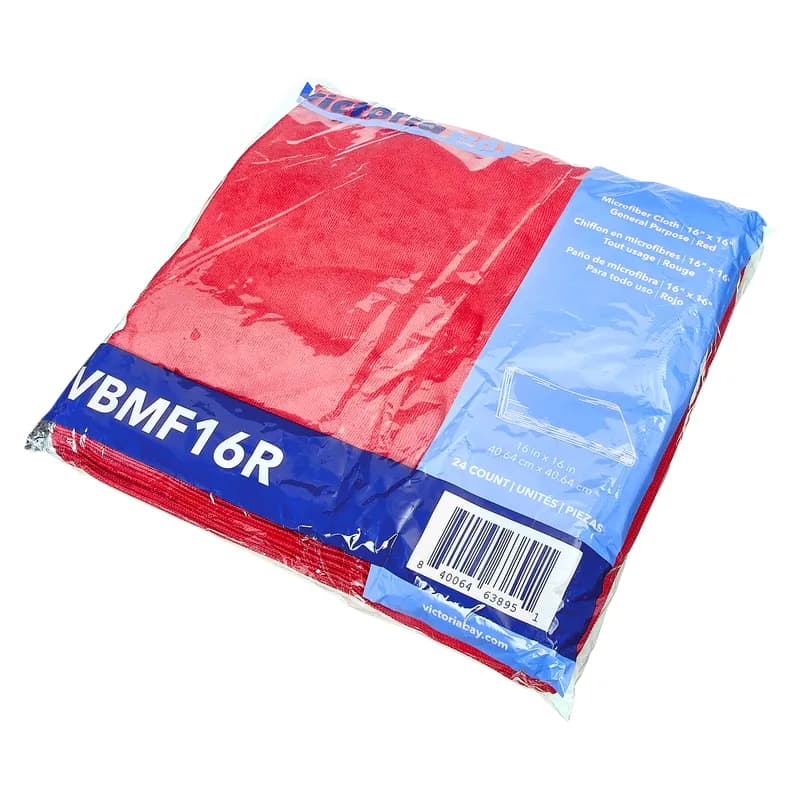 Victoria Bay Cleaning Cloth 16X16 IN Microfiber Red 24/Pack